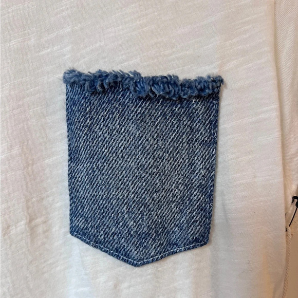 NWT NSF White Denim Pocket Detail Short Sleeve distressed T Shirt - Picture 6 of 9